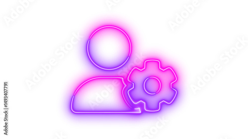 Neon user gear icon glowing with transparent background