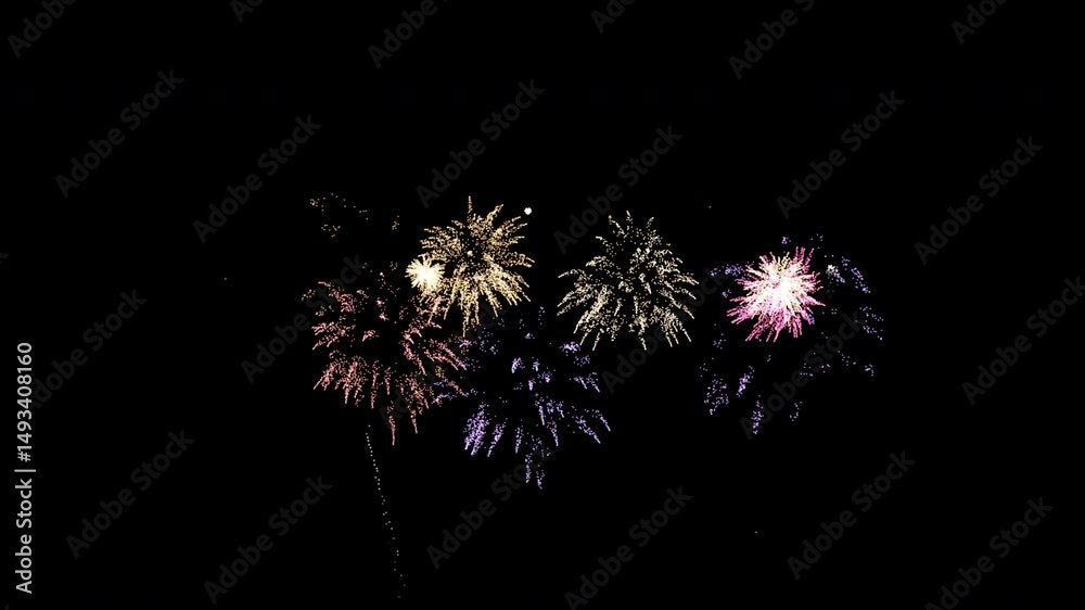 Colourful Fireworks Explosion On Transparent Background.Alpha Channel 4k.