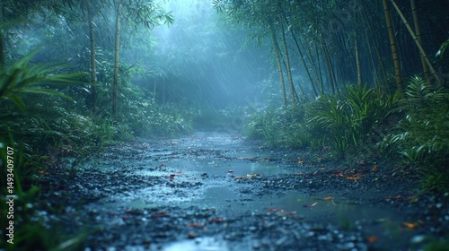 Misty rainforest path