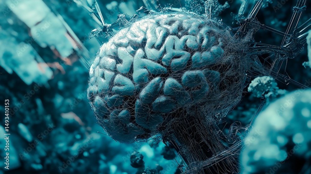 Obraz premium Digital Metal Brain of Artificial Intelligence