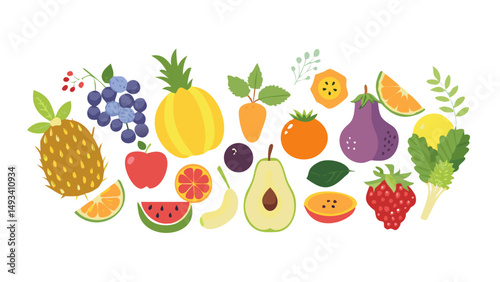 Assorted Fruits Vegetables Flat Illustration