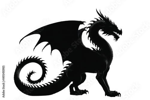 Black Dragon Silhouette Vector.