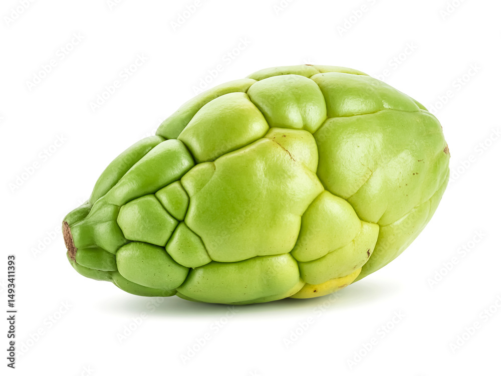 Fototapeta premium A tropical ambarella fruit isolated on white background crunchy texture light green skin