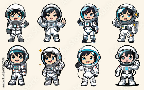 chibi professions bundle cute astronaut character set