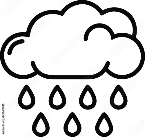 Rain Cloud Icon Simple Line Art Vector Illustration