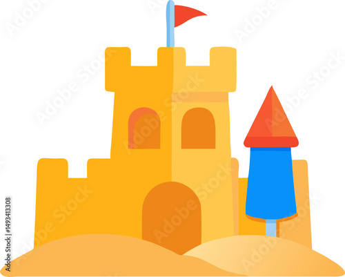sand castle color vector icon  on white or transparent background