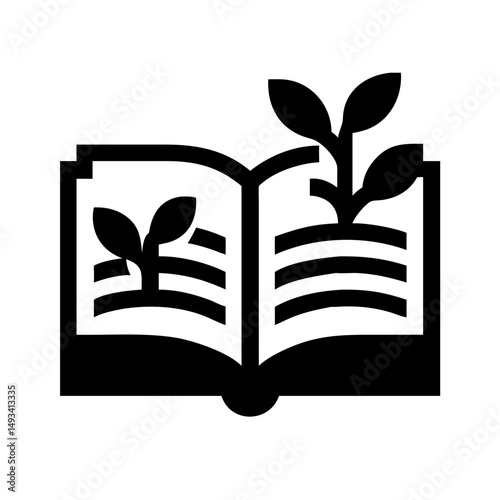 Open book with two plants silhouette on transparent background for web and graphic design