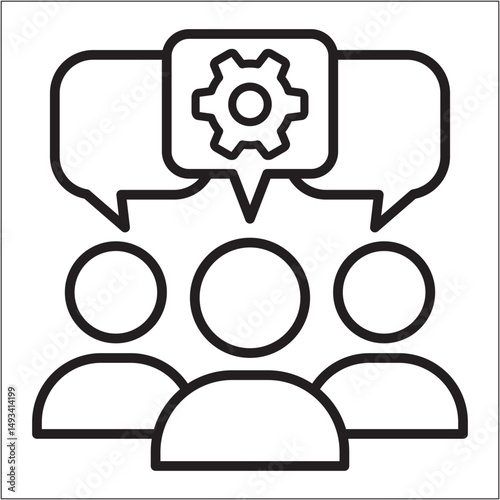 Business strategy icon. People discussion plan icon. Icon symbol of design, program, planning, decision, meeting, setting. Vector illustration