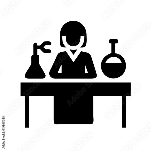 Scientist at bench silhouette on transparent background for web and graphic design
