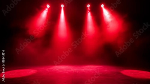 Captivating red stage lights illuminate a mystic atmosphere in downtown nightclub during electrifying late-night performance
