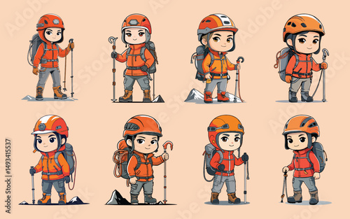 chibi professions bundle professional mountain climber characters