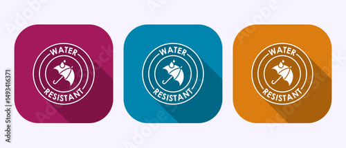 Water resistant icon design illustration, Waterproof, liquid proof sign symbol in shadow button design