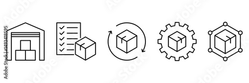 Line art delivery and logistics icon set. Set of line icons related to supply chain. Vector illustration.