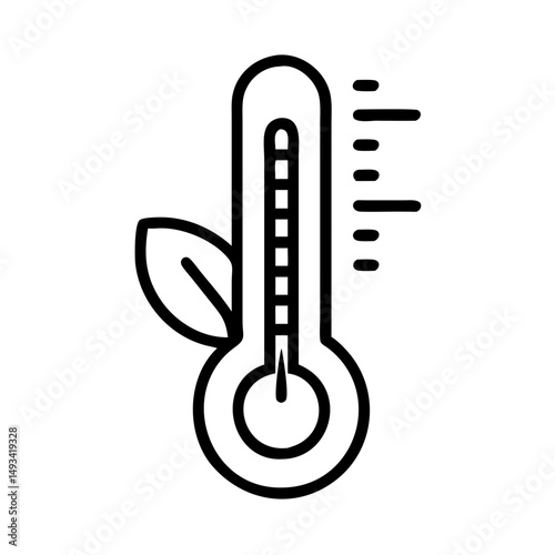 Thermometer with leaf temperature control or environment icon on transparent background for web and graphic design