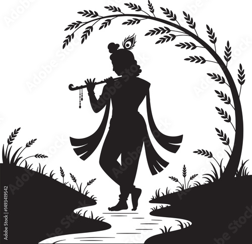 Krishna Flute Silhouette Art