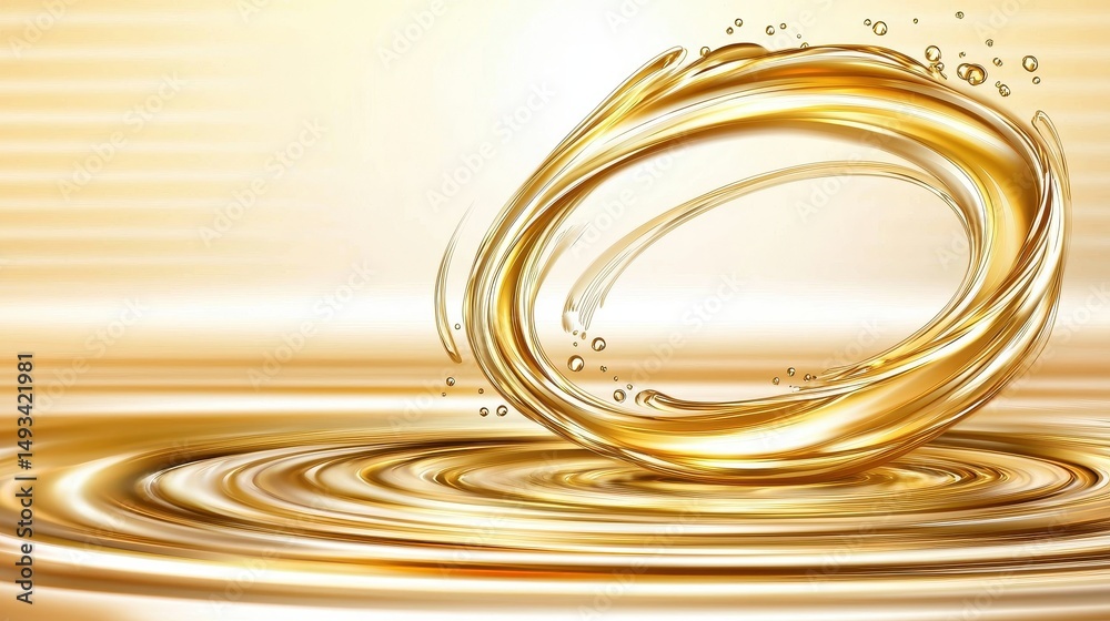 Fototapeta premium Golden Liquid Splash in Abstract Background with Ripple Effect and Light Bokeh Highlights