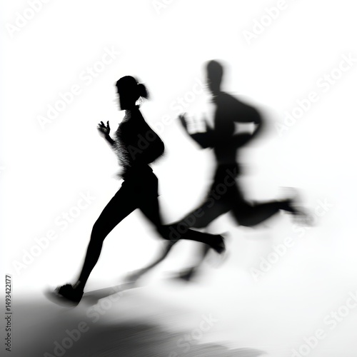 Silhouette of Two People Running, Dynamic Motion Blur