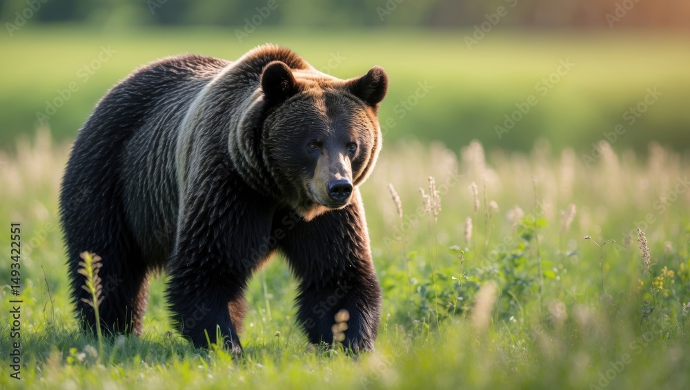 Fototapeta premium A black bear located in a field
