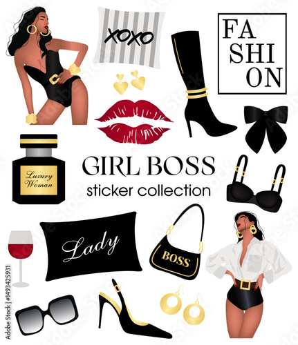 Girl boss stickers on white background.