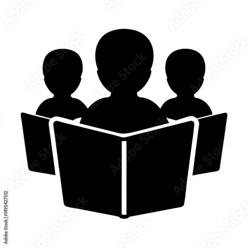 Reading group silhouette representing education, literacy, and collective learning engagement