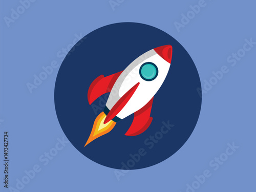 Rocket spaceship launch start up flying space icon vector illustration design flat design