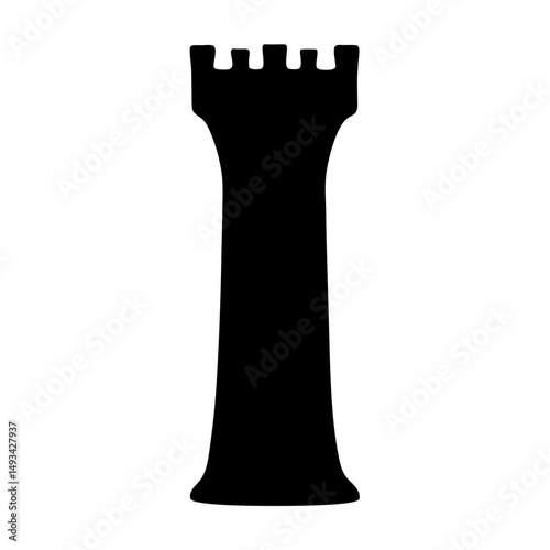 Silhouette of a Rook Chess Piece Isolated on a White Background