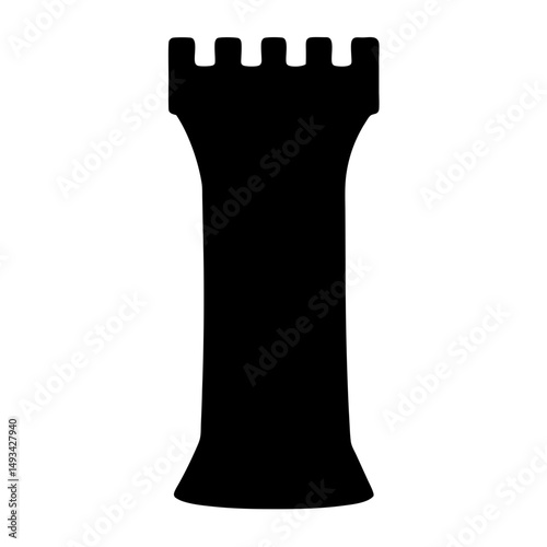 Black and White Silhouette of a Classic Chess Rook Piece Illustration