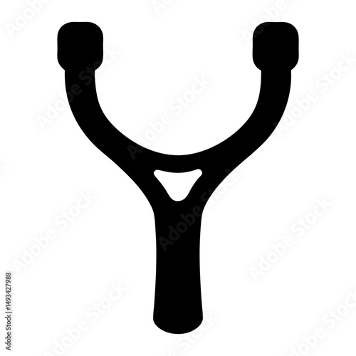Silhouette image of a slingshot or catapult against a white background