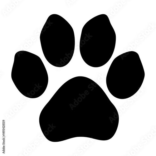 Black and White Paw Print Illustration with Five Toes and Pads