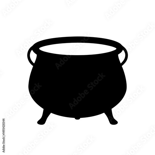 Black silhouette of a cauldron, traditional witch's pot, full of magic potion