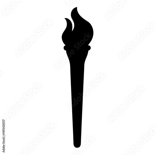 A black and white illustration of a torch with a burning flame