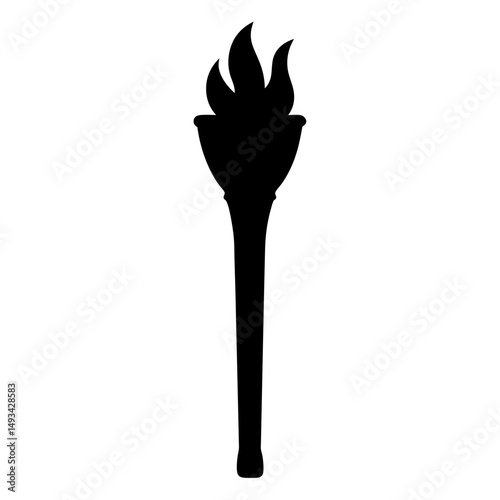 Silhouette image of a symbolic torch with flame isolated on white background