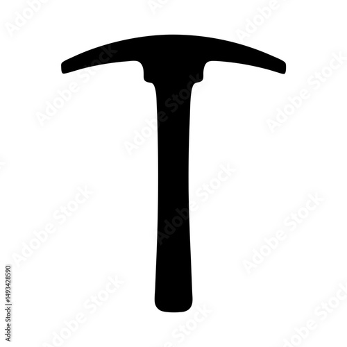 Silhouette of a black ice ax tool for climbing mountains and glaciers