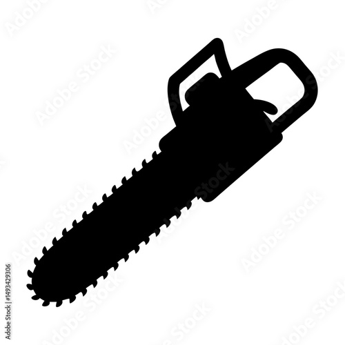 Black silhouette of a chainsaw isolated on white, wood cutting tool