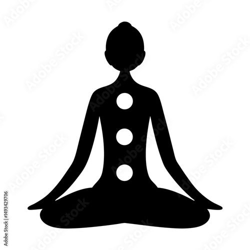 Meditating Silhouette with Chakra Points Depicted as White Circles on the Body