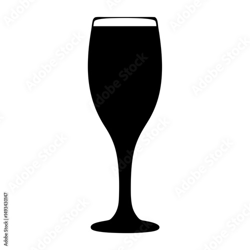 Minimalist Black Silhouette of a Wine or Champagne Glass on White