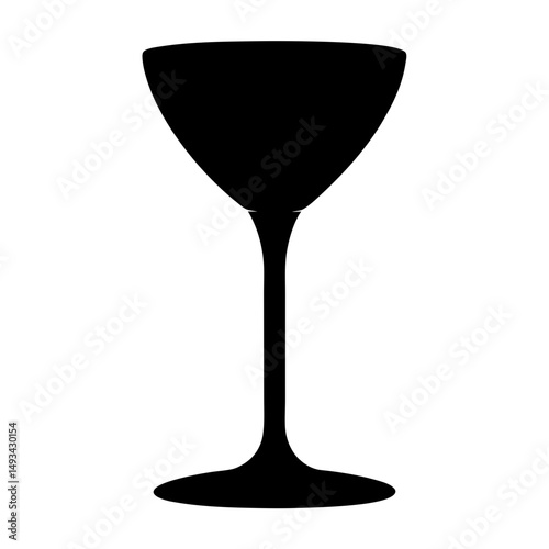 Elegant black silhouette of a stemmed cocktail glass on white backdrop