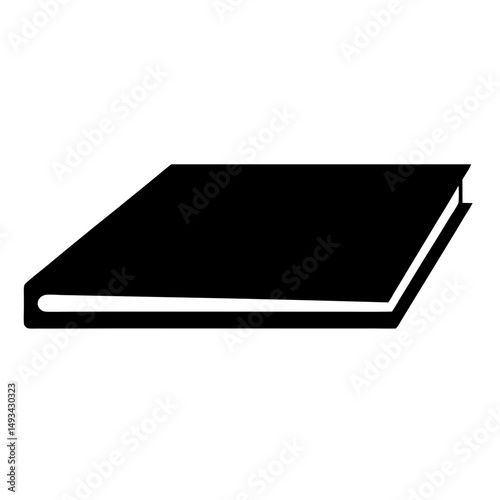A simple black and white illustration of a closed and lying book
