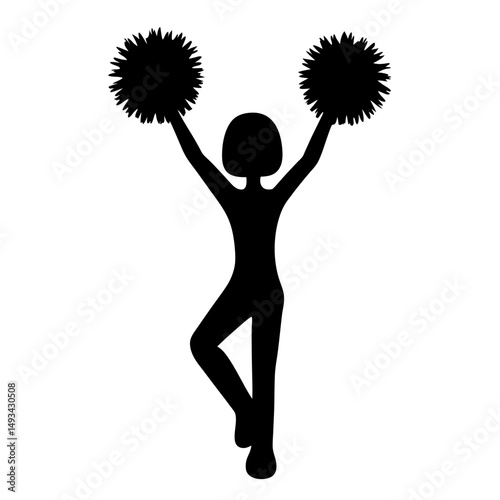 Silhouette of a cheerleader with pom poms raising arms in the air