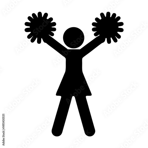 Silhouette of a cheerleader with pom poms in the air in celebration
