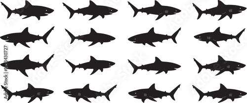 Shark silhouettes pattern ocean predator sea animal dangerous marine life underwater vector illustration art