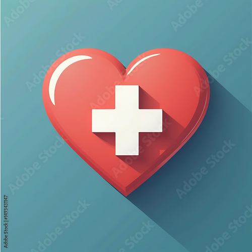 Red heart with white cross medical symbol illustration