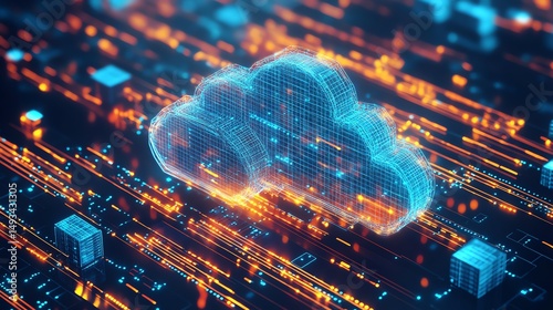 Cloud computing infrastructure concept Abstract 3D platform with digital blocks