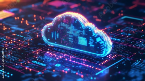 Cloud computing infrastructure concept Abstract 3D platform with digital blocks