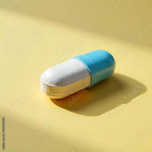 Single capsule pill on yellow background