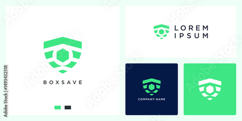 Box save logo with hexagon and shield