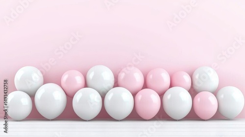Beautiful Arrangement of White and Pink Balloons on a Soft Pink Background for Celebrations and Events