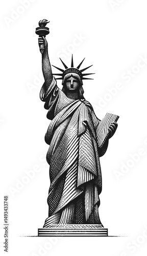 silhouette of miss liberty statue - guilloche style (artwork 3)