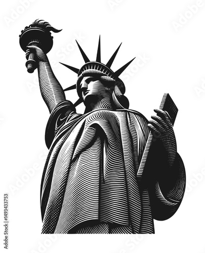 silhouette of miss liberty statue - guilloche style (artwork 4)