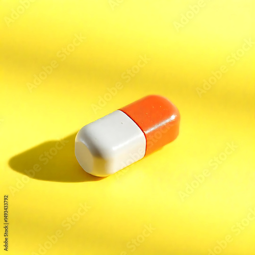 Single capsule pill on yellow background